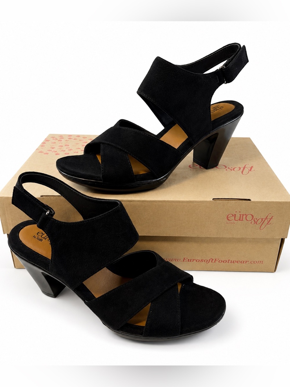 NIB Eurosoft by Sofft Viera Black Comfort Heel Sandals Size 9.5